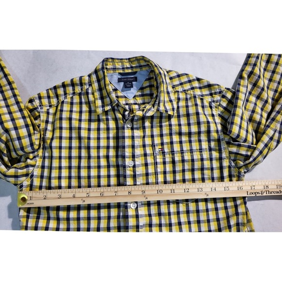 Tommy Hilfiger Plaid Button Down Shirt Long Sleeve Checkered Yellow Black M - Picture 4 of 9